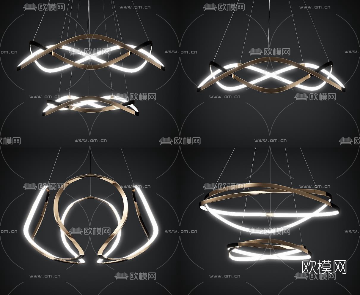 现代金属艺术吊灯组合3d模型