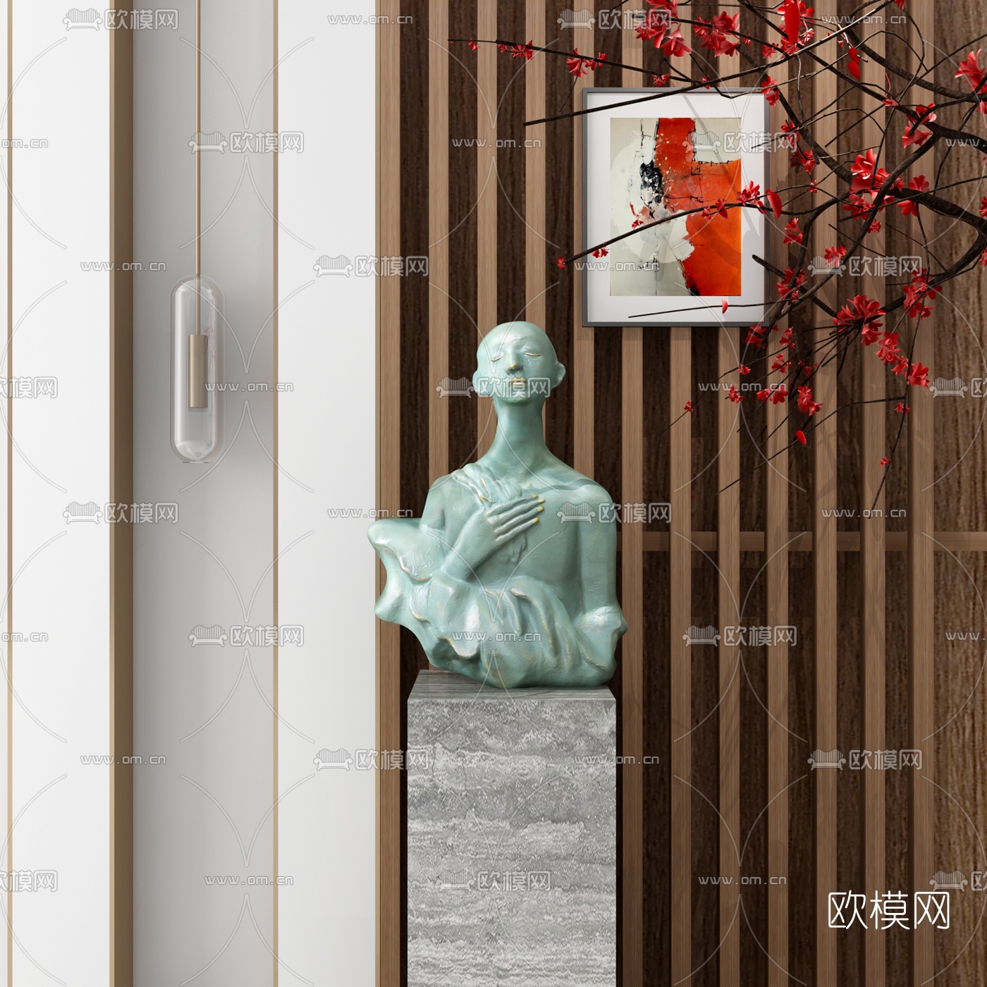 中式人物雕塑3d模型下载