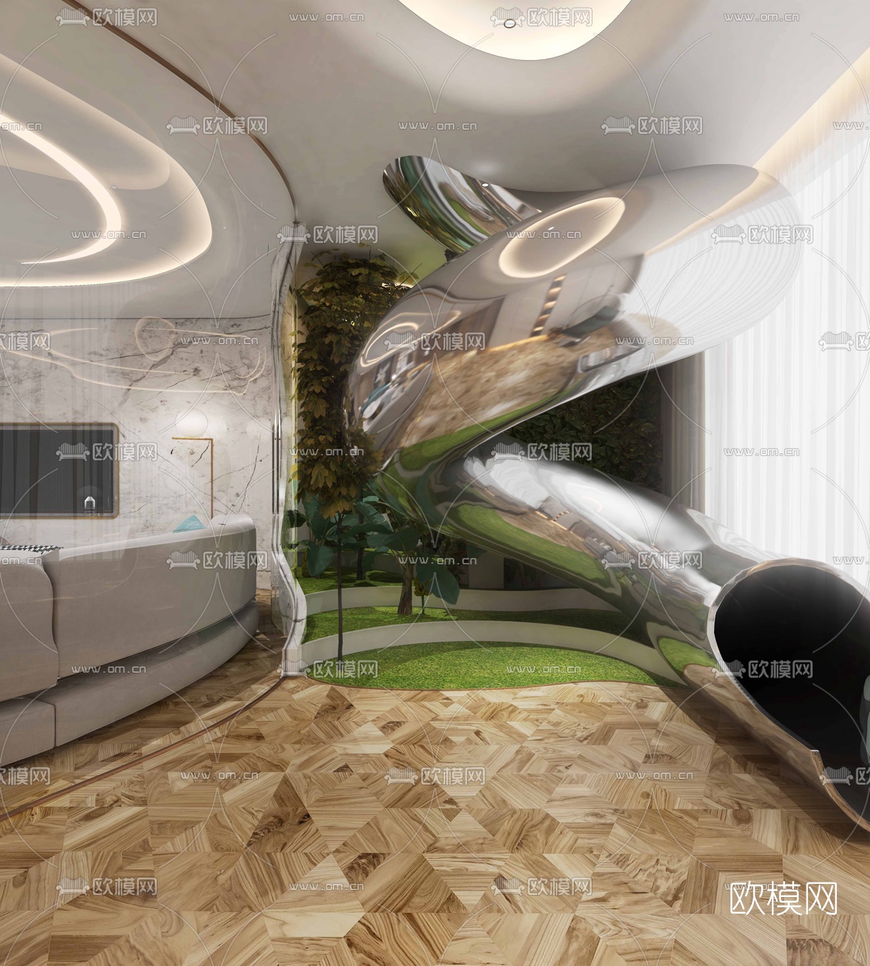 现代客厅餐厅厨房门厅阳台3d模型