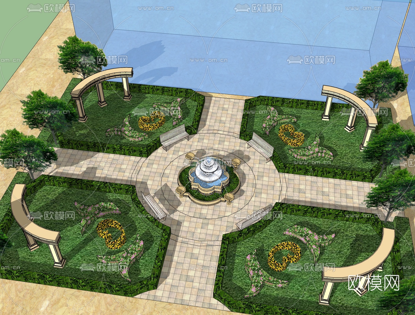 欧式广场景观免费su模型下载
