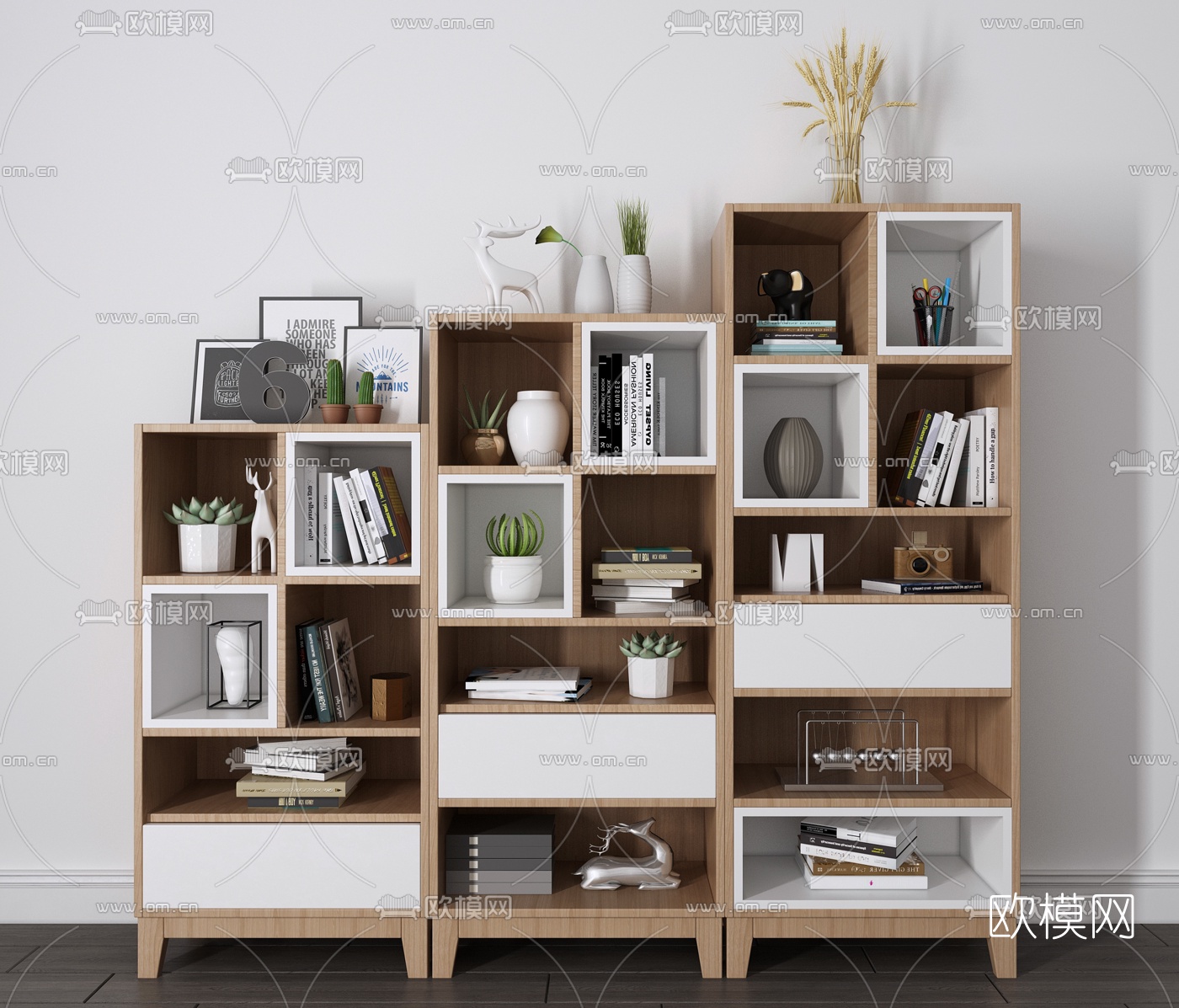 北欧书柜书架矮柜3d模型下载