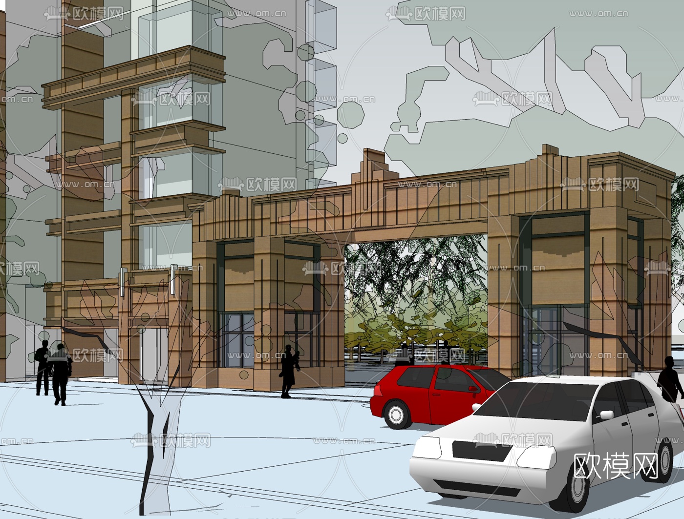 新古典小区入户门免费su模型下载