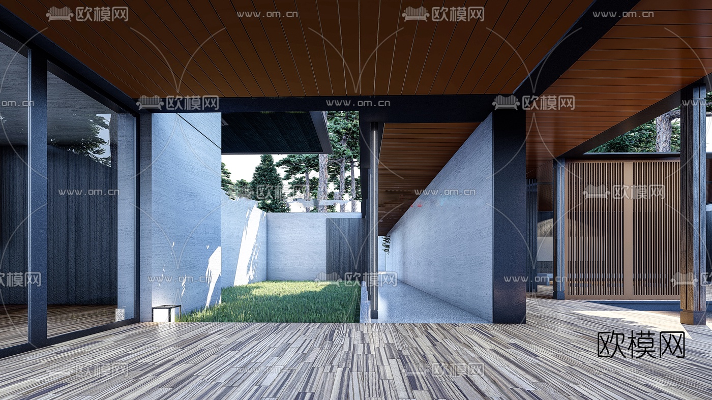 新中式餐厅建筑外观su模型下载（渲染图4）