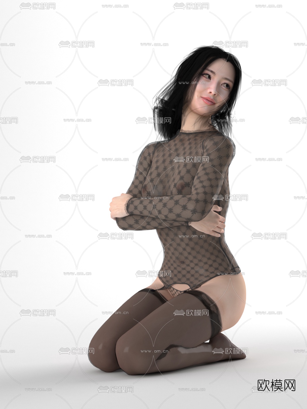 现代跪姿吊带蕾丝女性3d模型