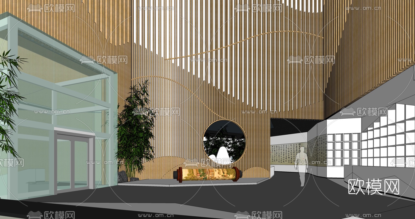 中式文化艺术展厅su模型下载（渲染图4）