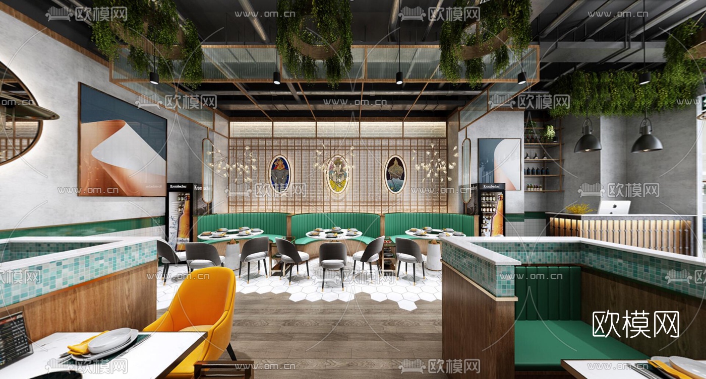 新中式餐厅全景3d模型