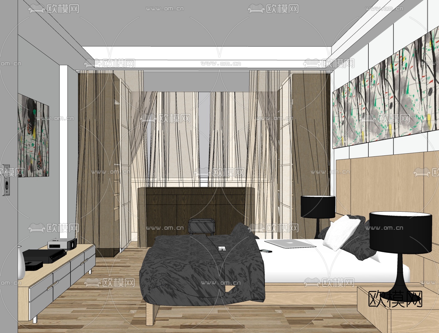 现代简约卧室免费su模型下载