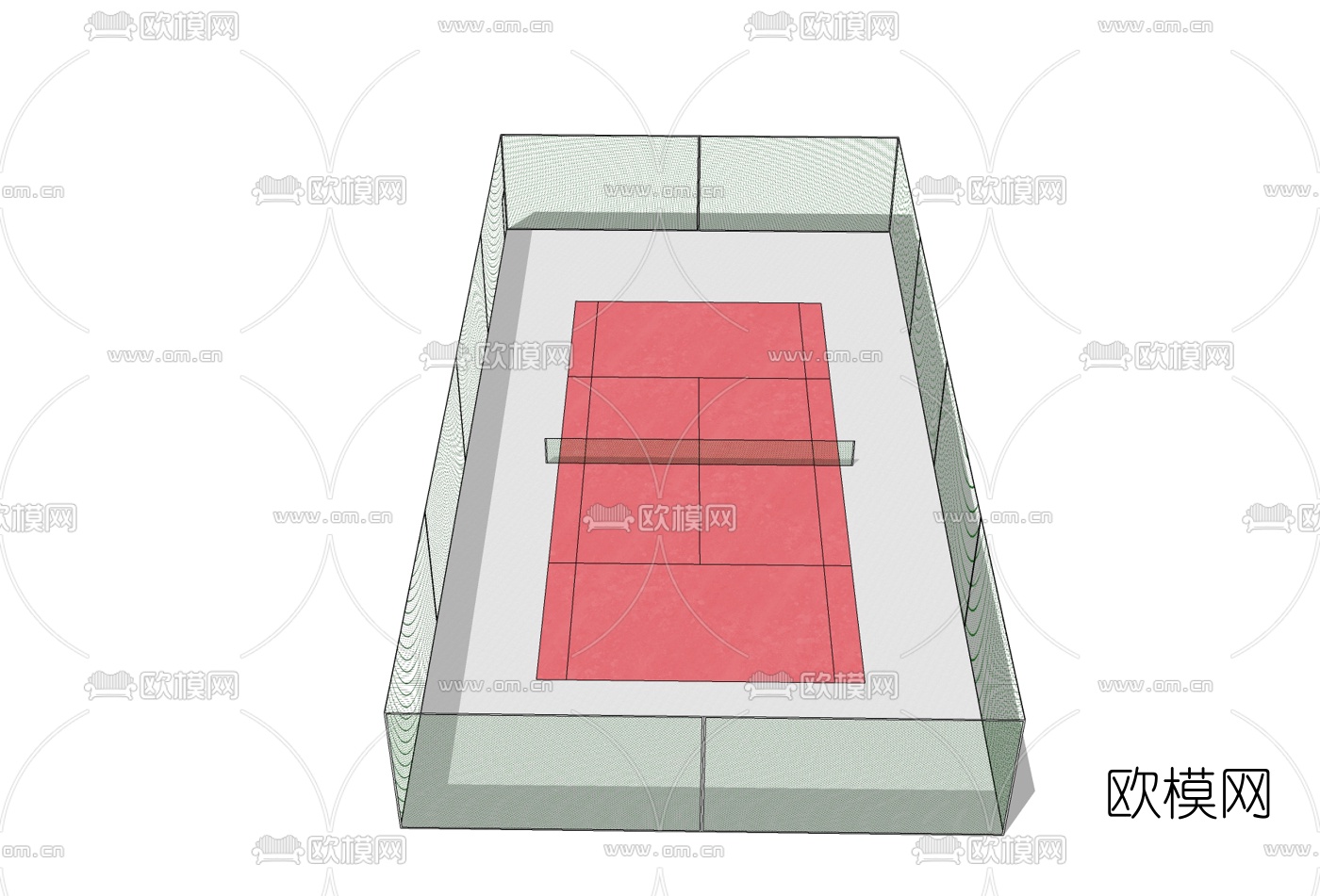 现代网球场免费su模型下载