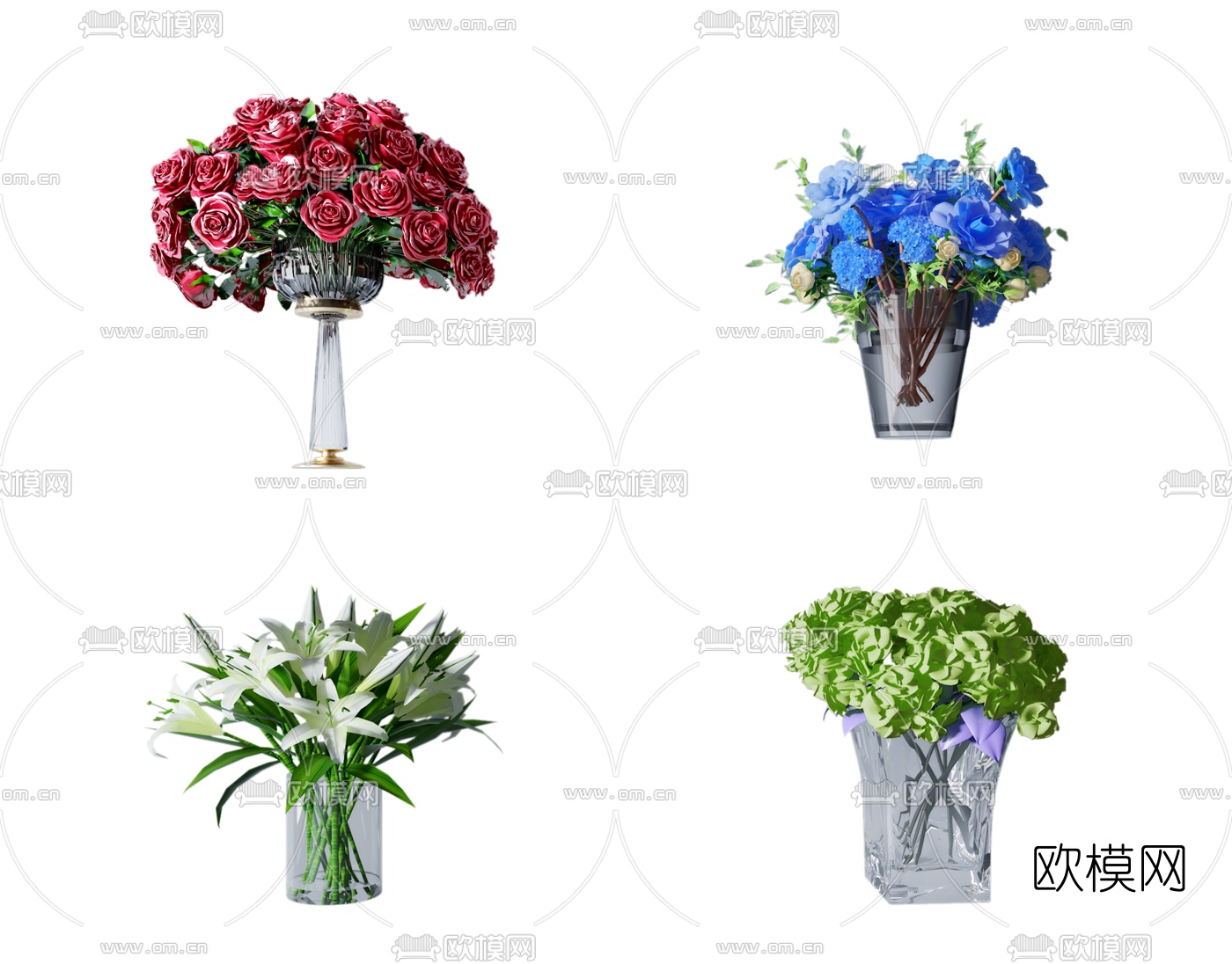 现代花瓶花卉组合3d模型下载