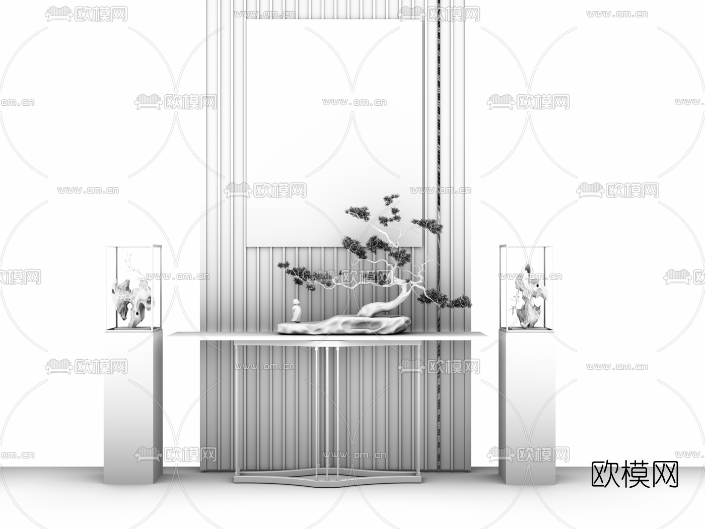 新中式端景台3d模型下载（渲染图2）