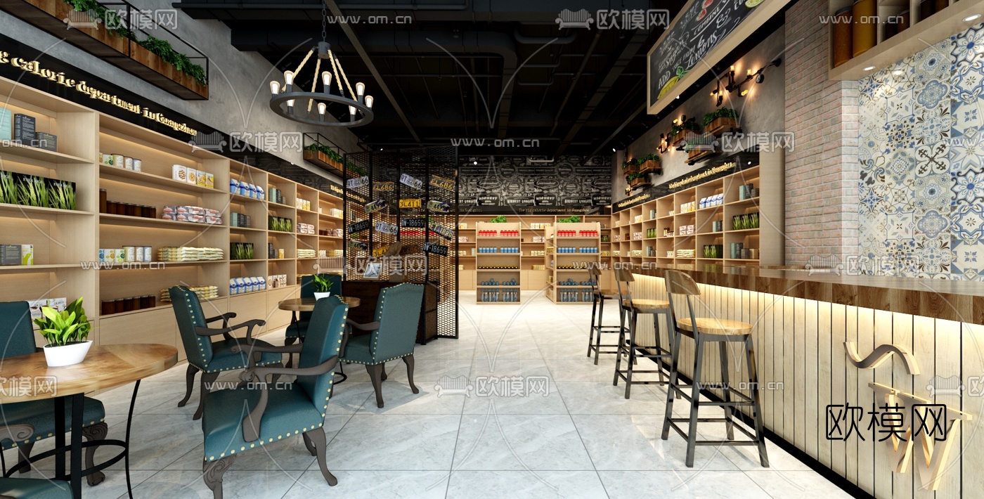工业风奶茶店免费3d模型