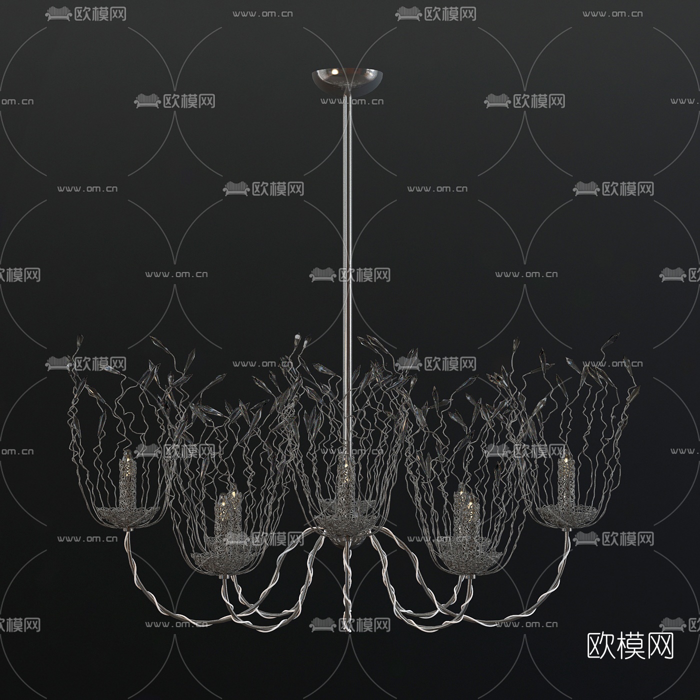 Hudson品牌简欧铁艺烛台吊灯3d模型下载（渲染图2）