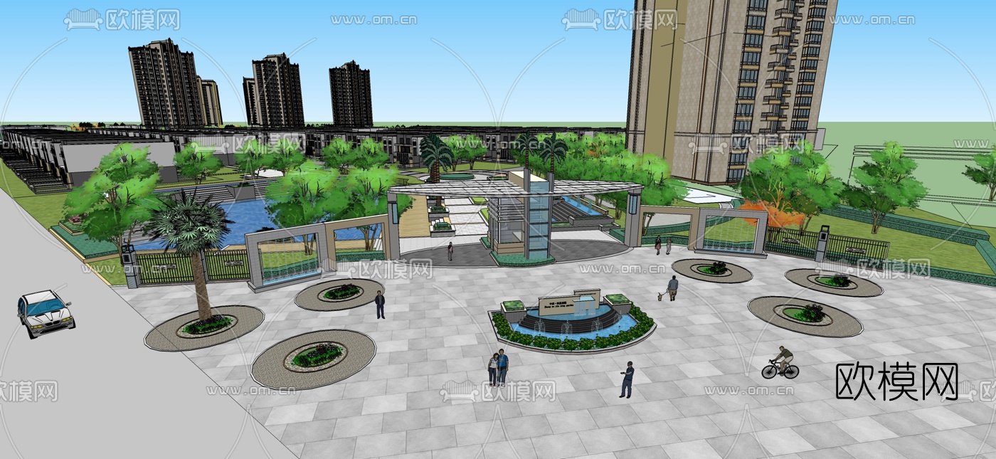 现代小区规划免费su模型下载