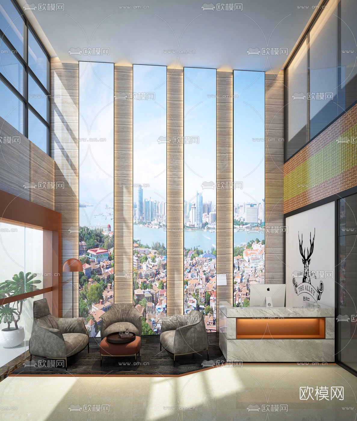 现代旅行社前台免费3d模型