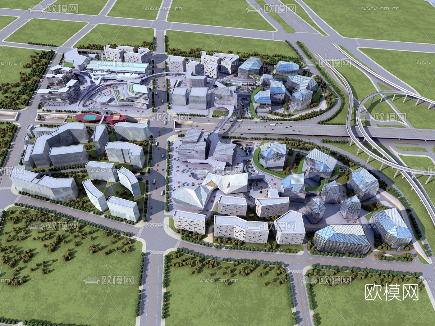 现代园区鸟瞰规划3d模型下载