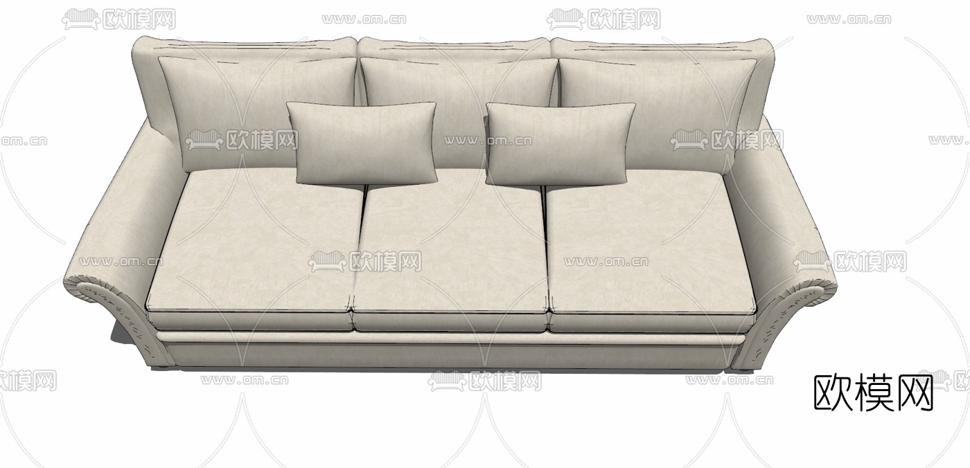 欧式布艺多人沙发免费su模型下载