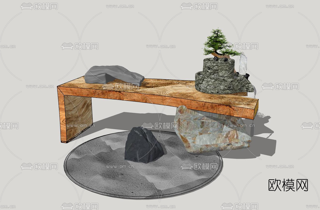 中式茶桌su模型下载