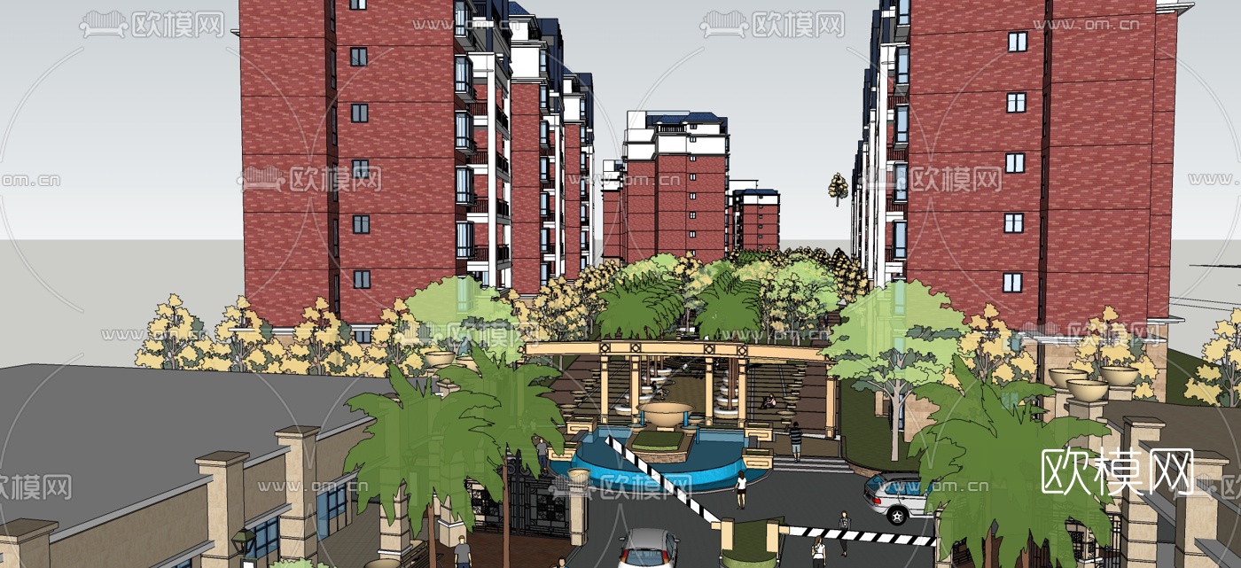 欧式小区景观免费su模型下载