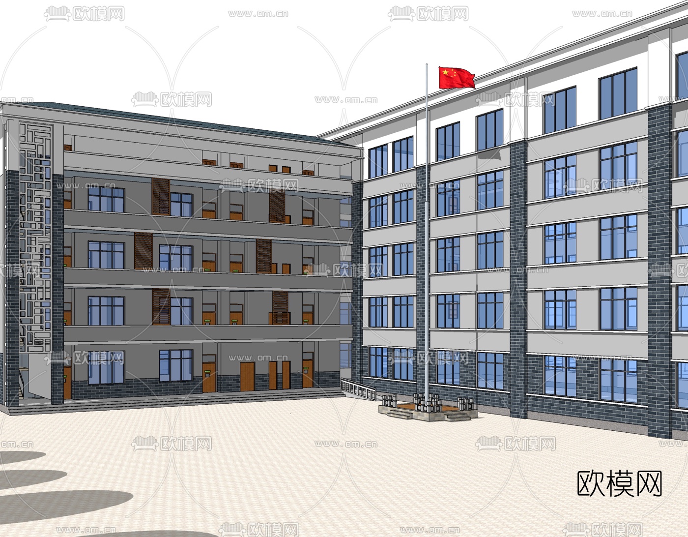 现代教学楼免费su模型下载