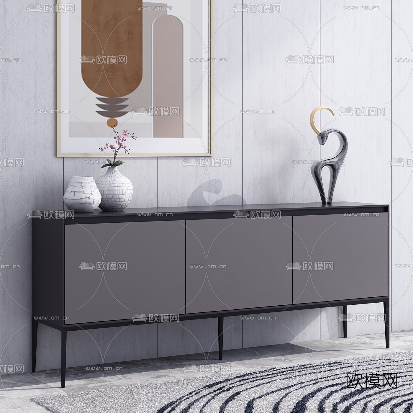 北欧简约餐边柜3d模型下载（渲染图2）