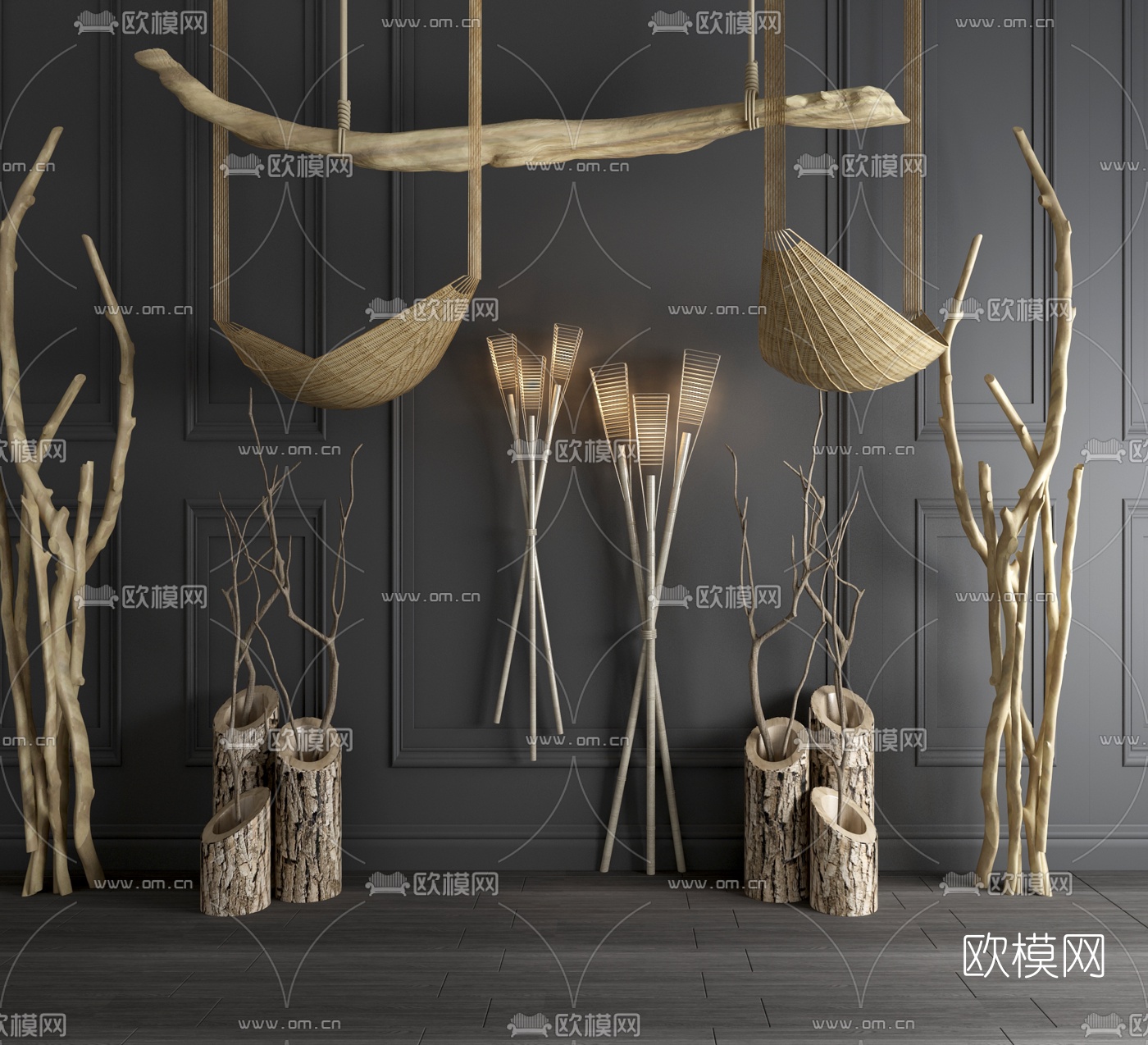 自然风干枝树枝3d模型下载