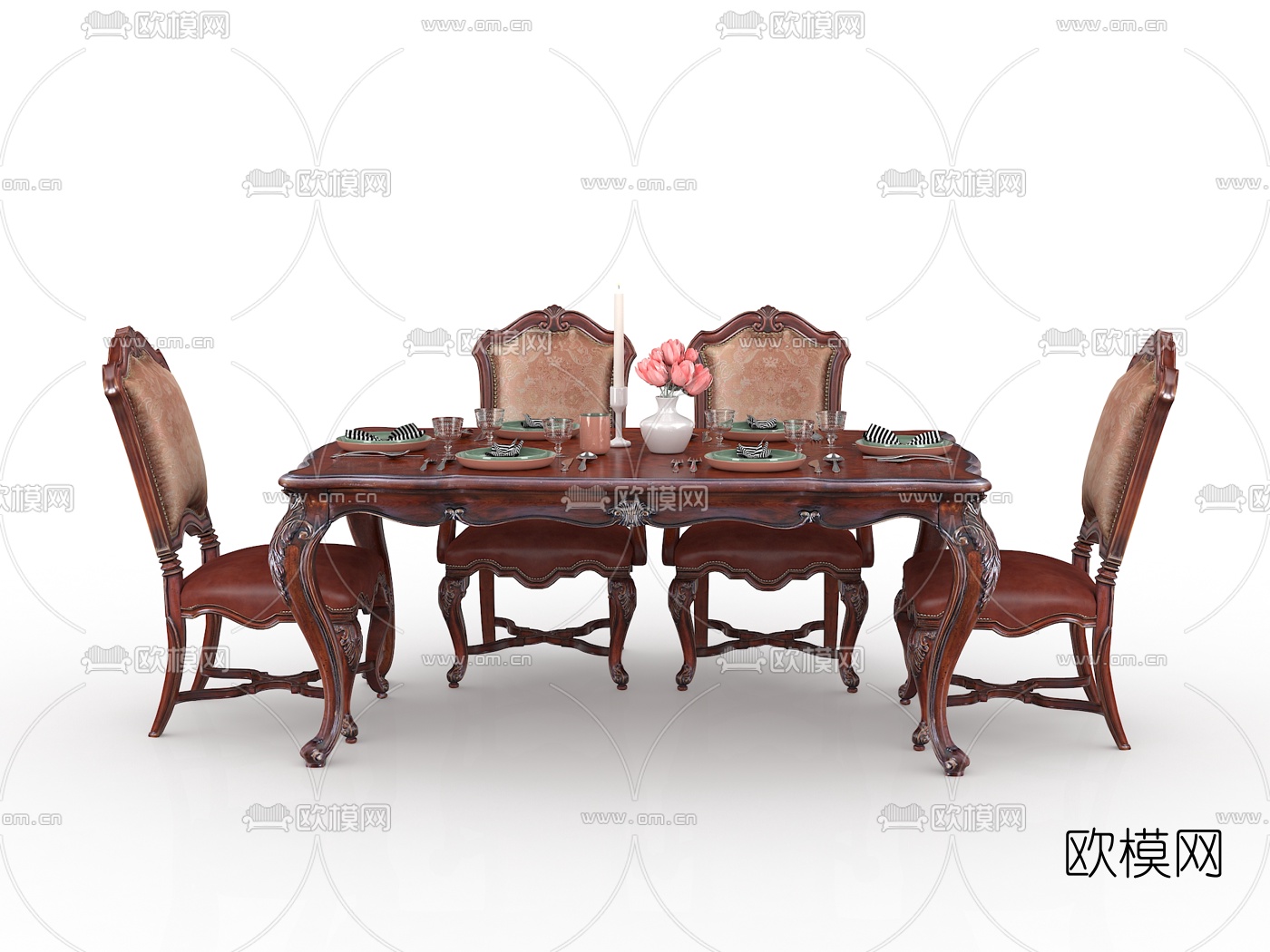 欧式古典餐桌椅3d模型下载（渲染图1）