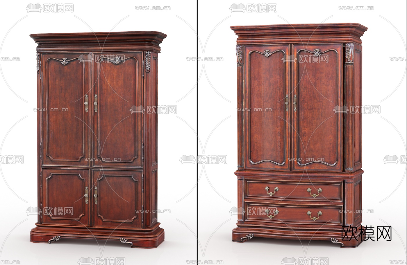 欧式古典衣柜组合3d模型下载