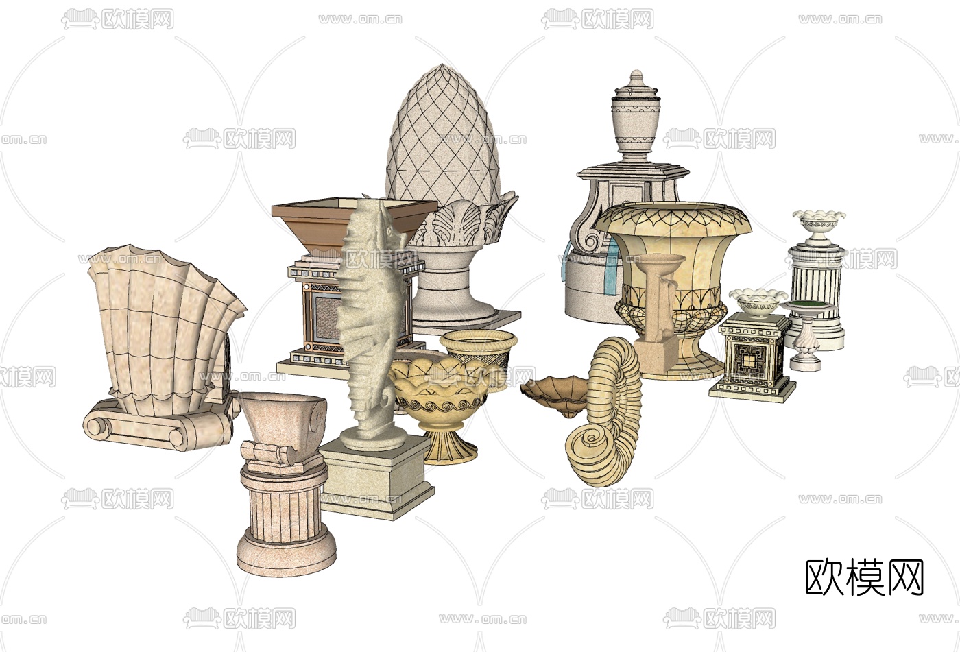 欧式雕塑摆件组合免费su模型下载