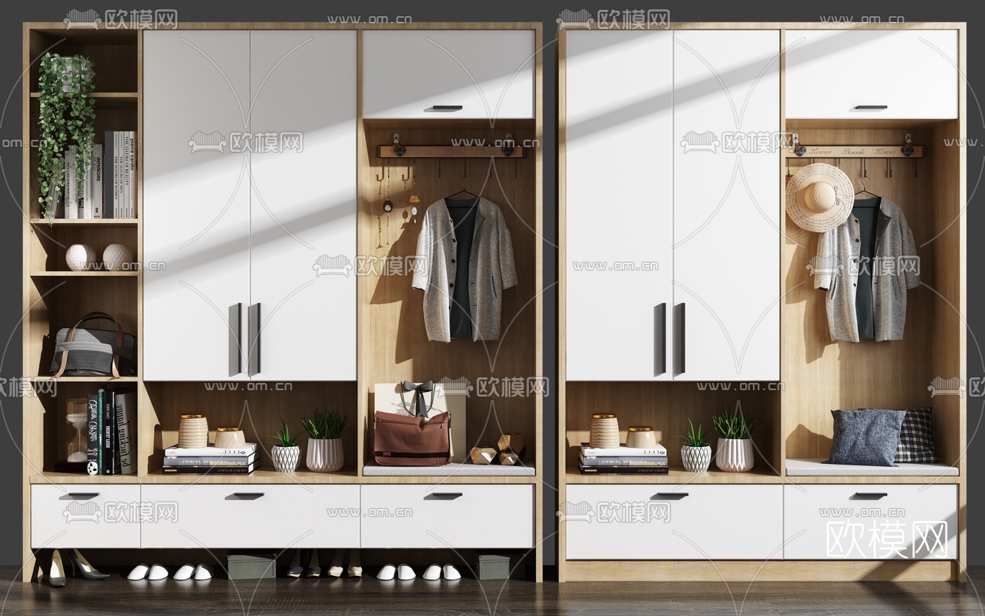 北欧实木鞋柜组合3d模型