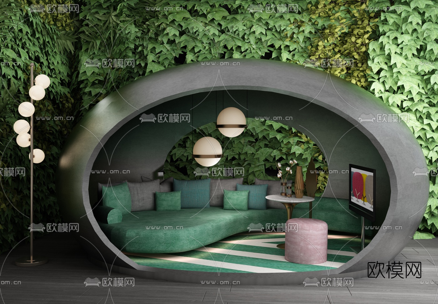 现代布艺休闲户外弧形沙发3d模型