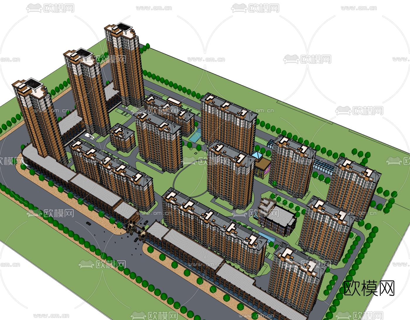 现代小区规划免费su模型下载