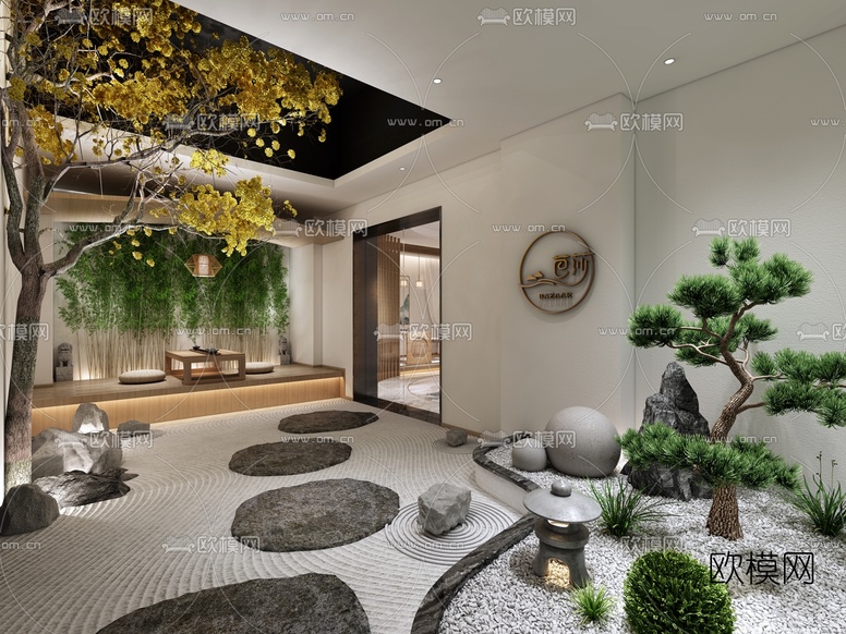 新中式SPA养生会所前厅3d模型下载(渲染图2)