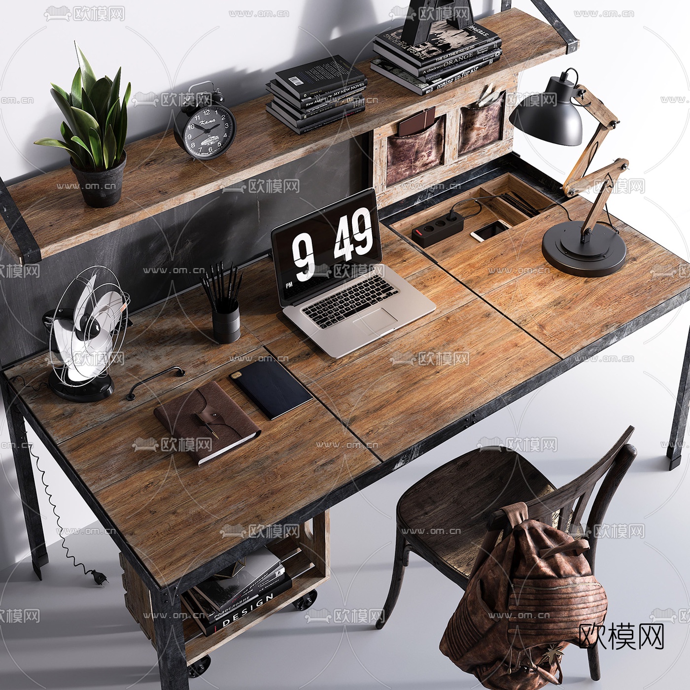工业风书桌椅3d模型-免费3dmax模型库-欧模网
