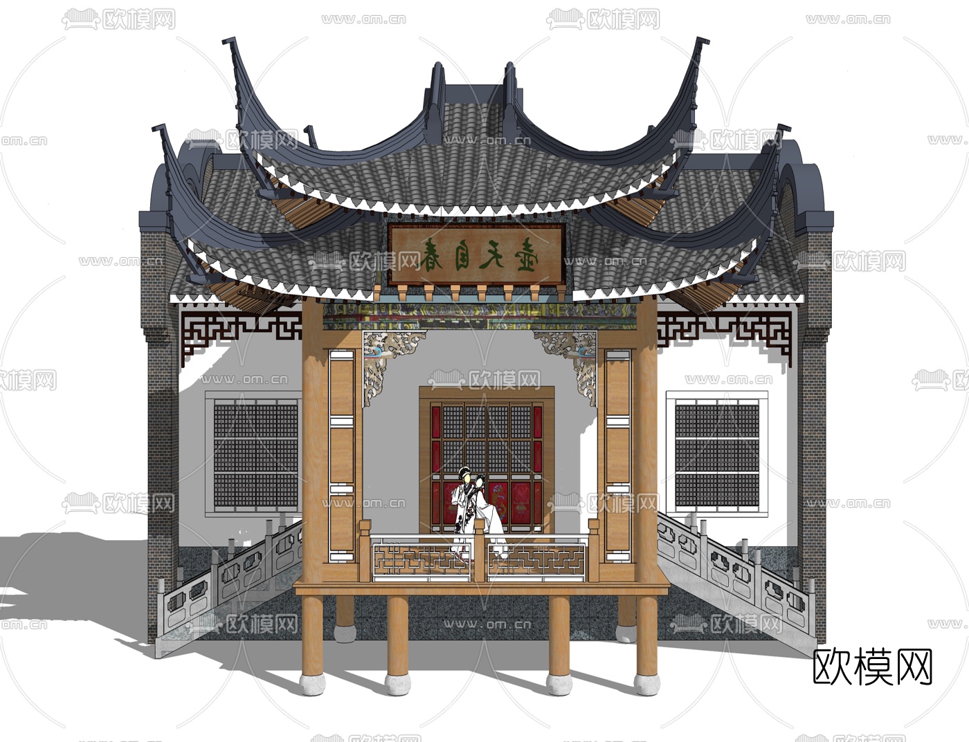 中式古建戏台su模型下载