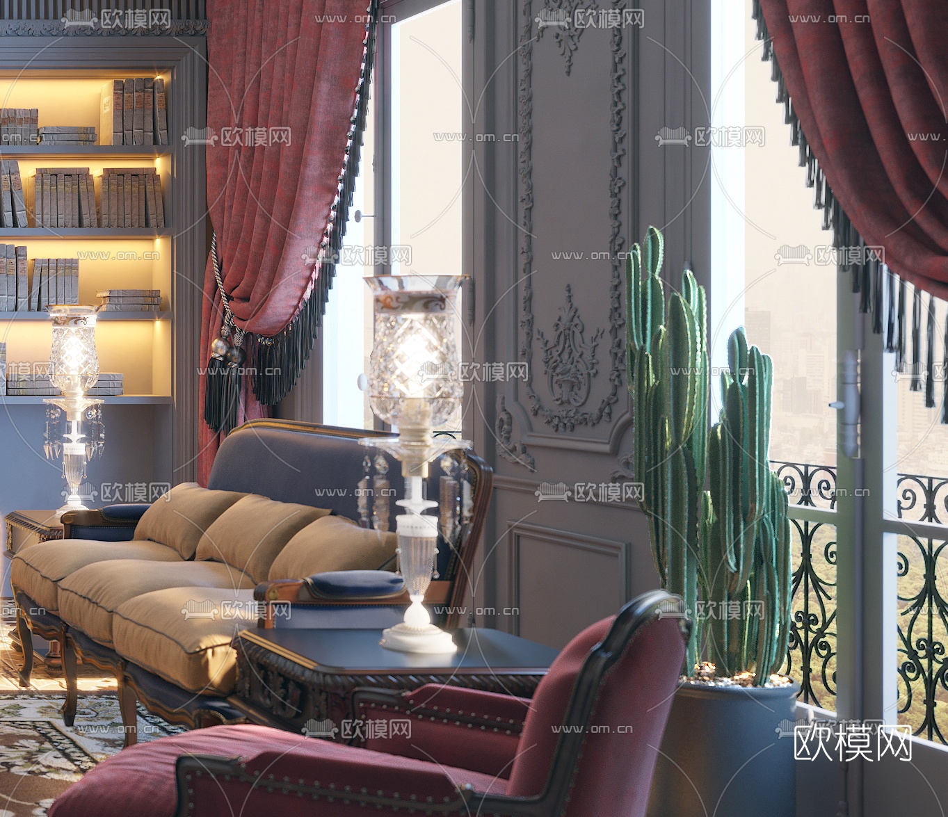 新古典别墅样板房客厅3d模型下载（渲染图2）