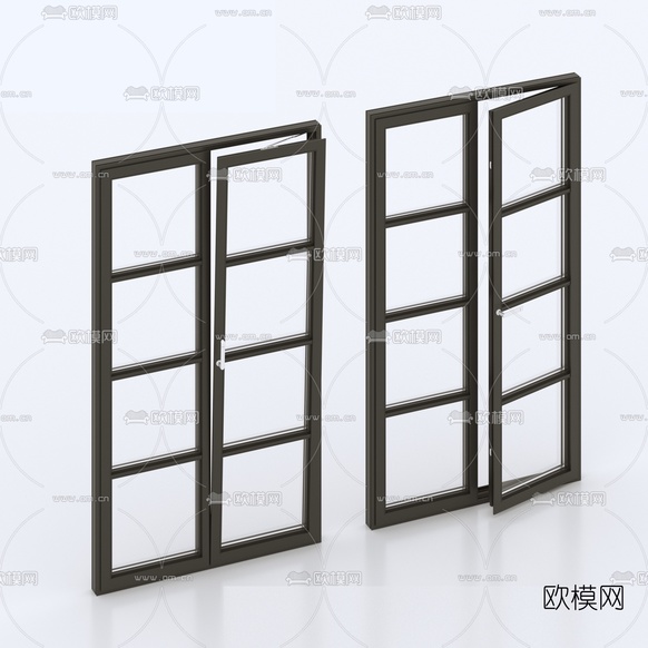 现代双开落地窗3d模型下载(渲染图1)