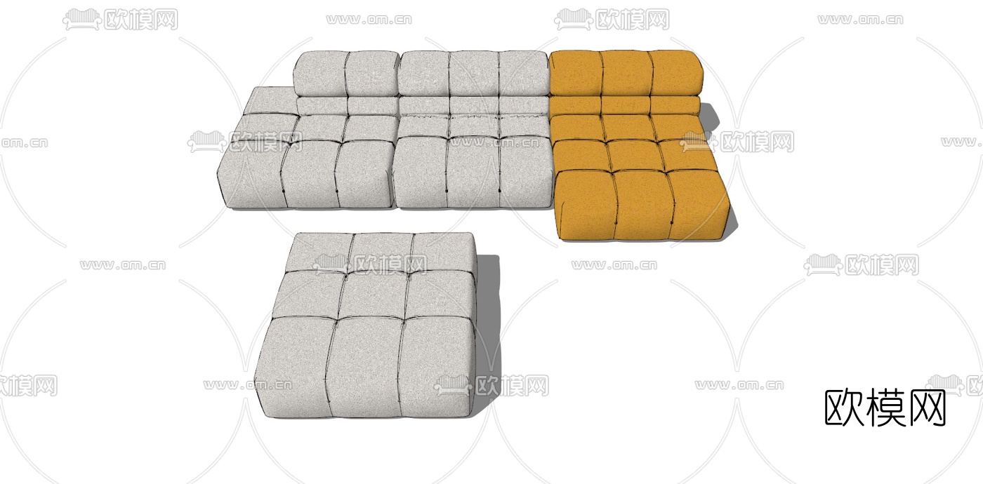 现代布艺转角沙发免费su模型下载