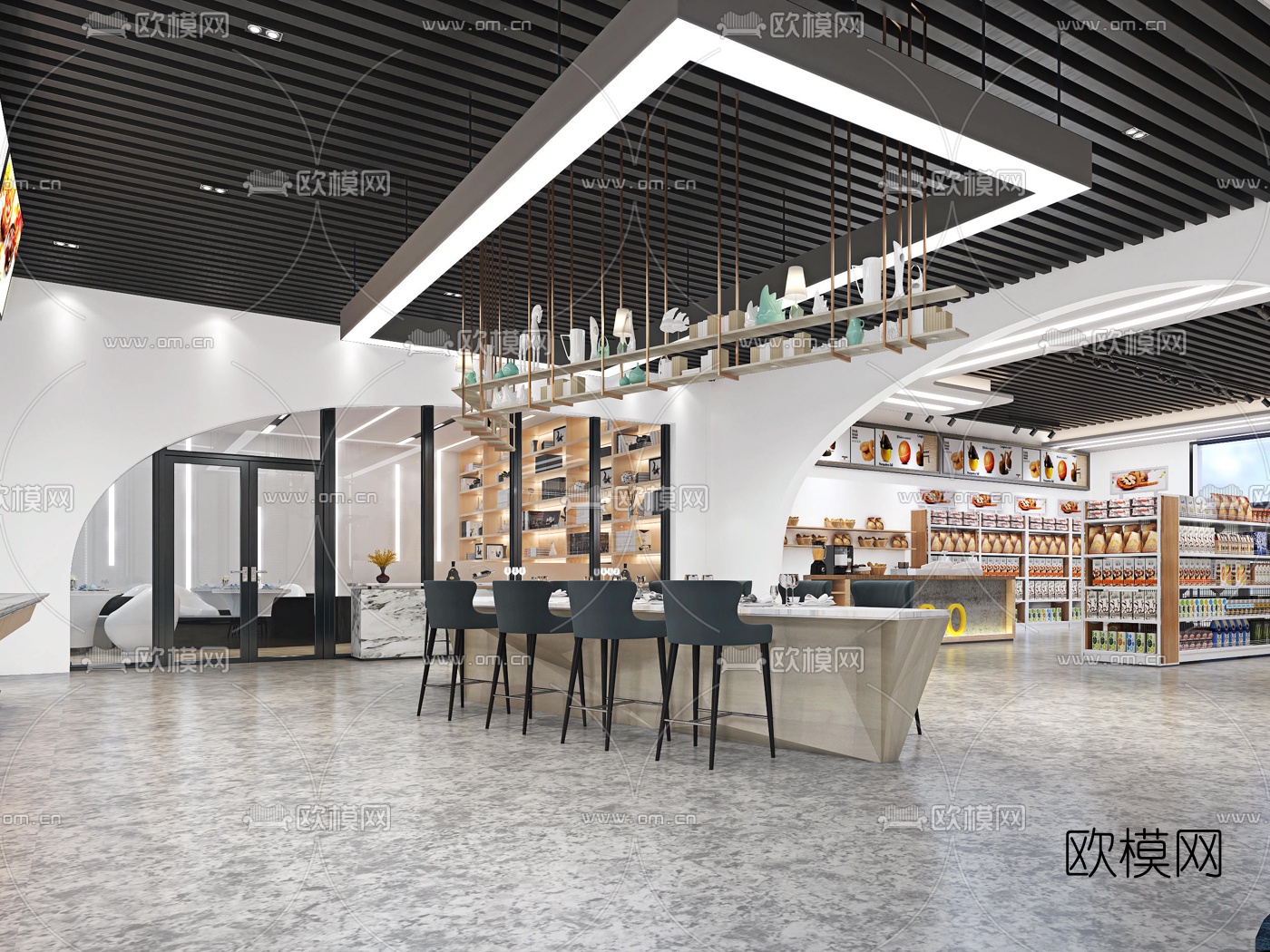 现代休闲餐厅超市3d模型下载（渲染图1）