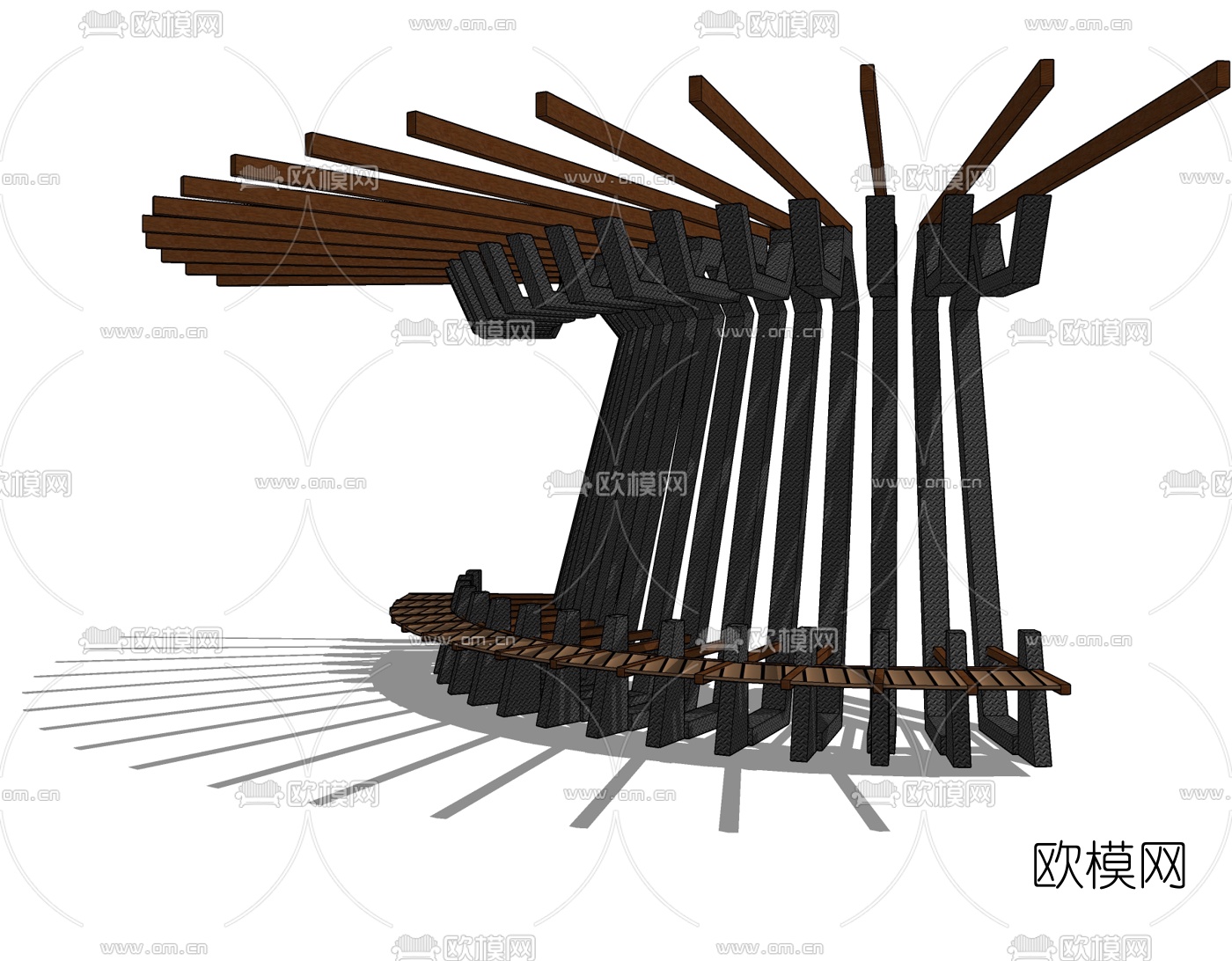 现代廊架免费su模型下载