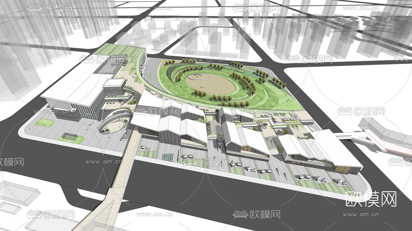 现代商业街外观su模型下载（渲染图3）