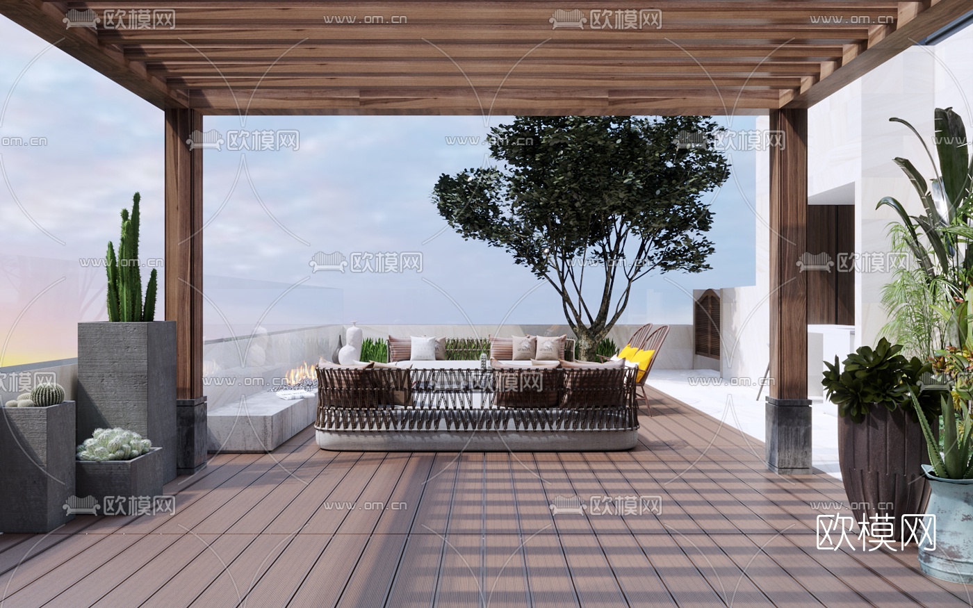 现代户外阳台廊架3d模型