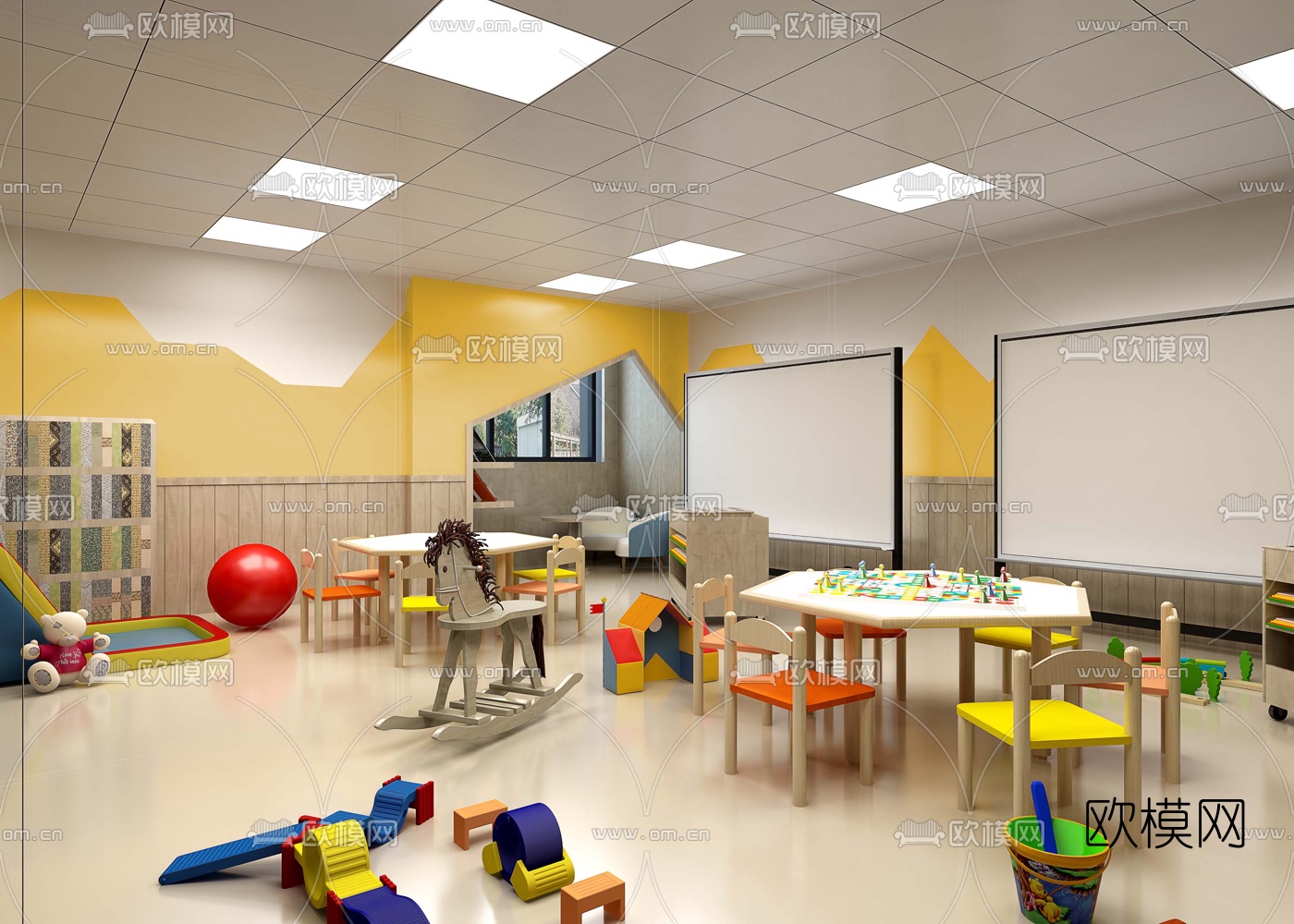 现代幼儿园教室3d模型下载（渲染图1）