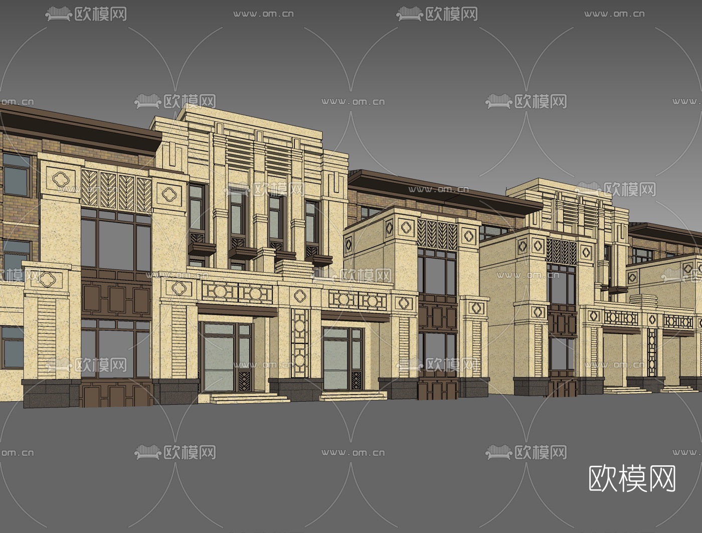 新古典连排别墅免费su模型下载