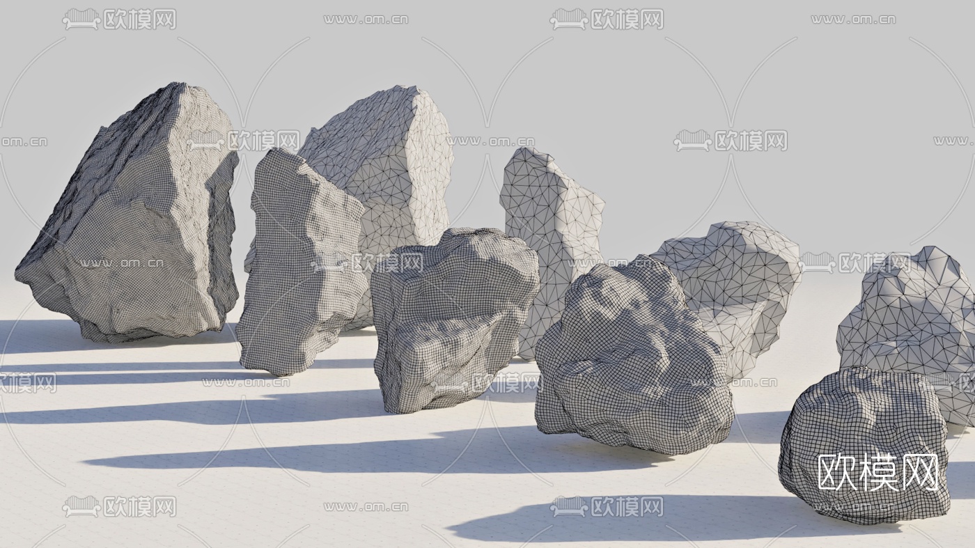 现代石头苔藓植物组合3d模型