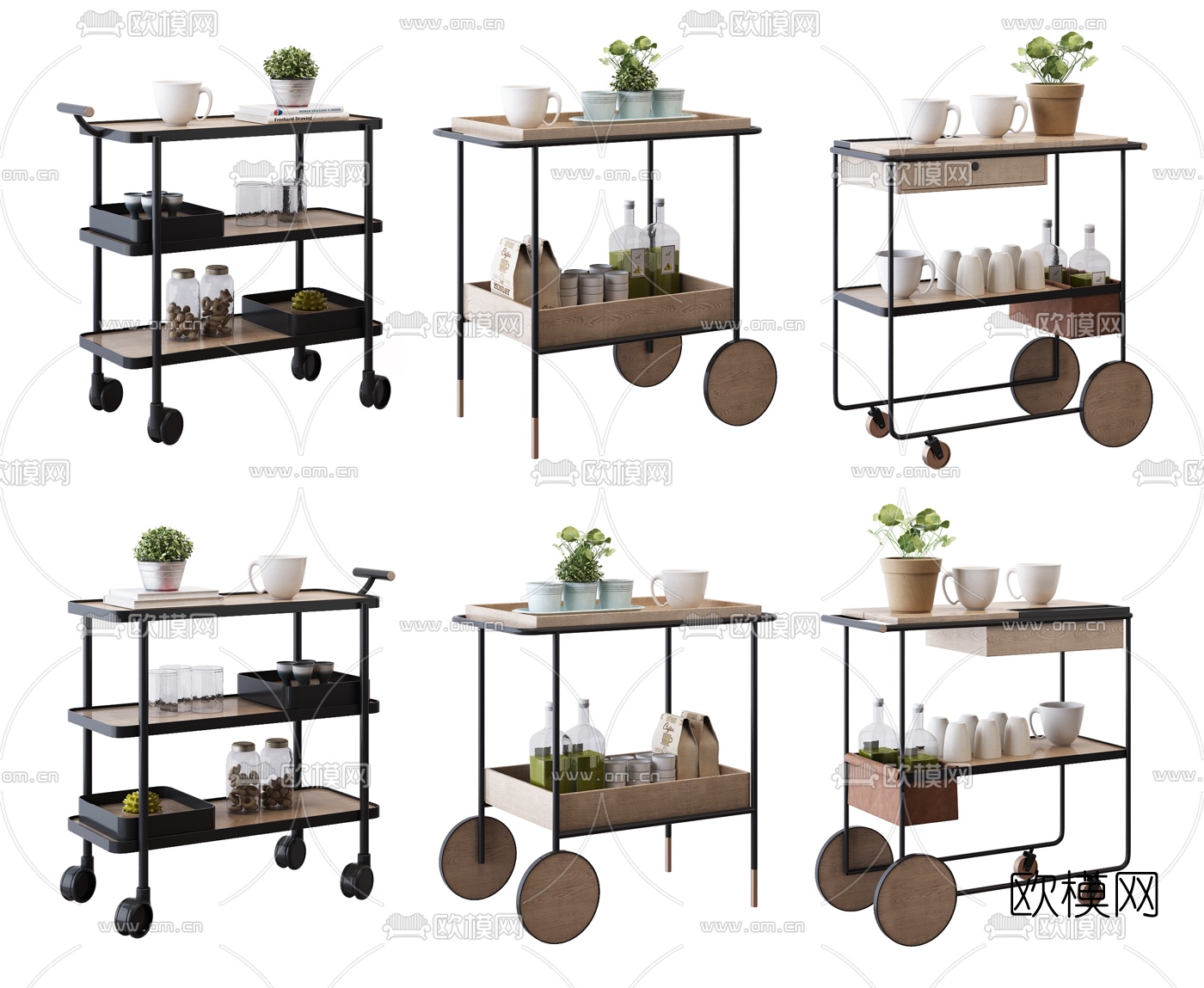 北欧手推餐车组合3d模型下载