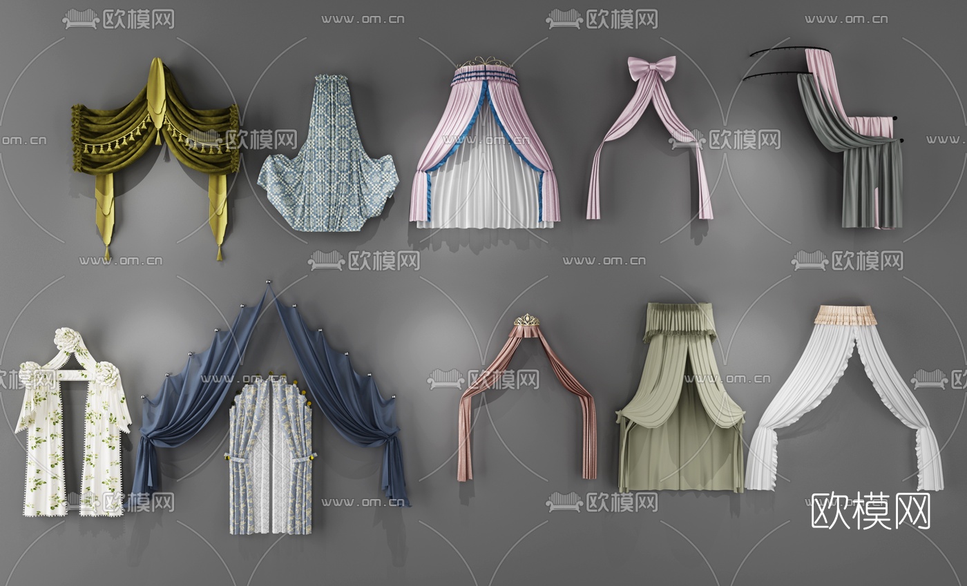 欧式窗帘组合3d模型