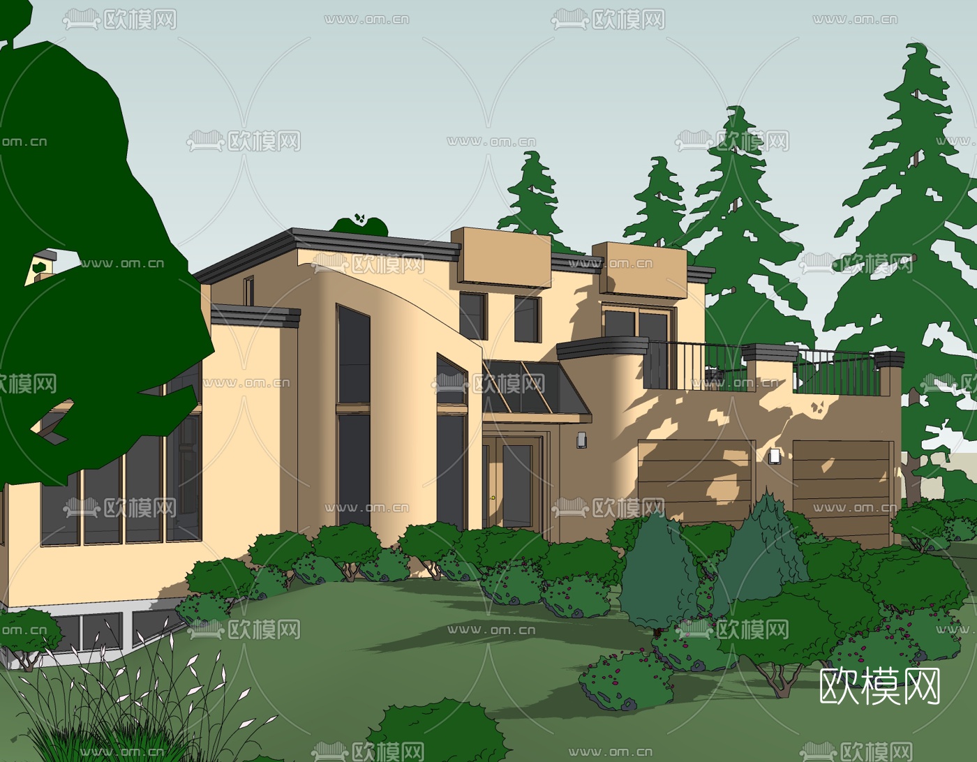简欧独栋别墅免费su模型下载