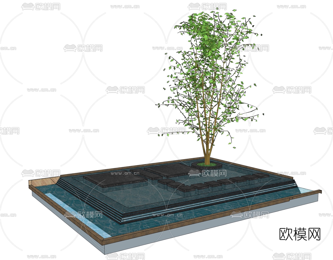 现代水景小品免费su模型下载