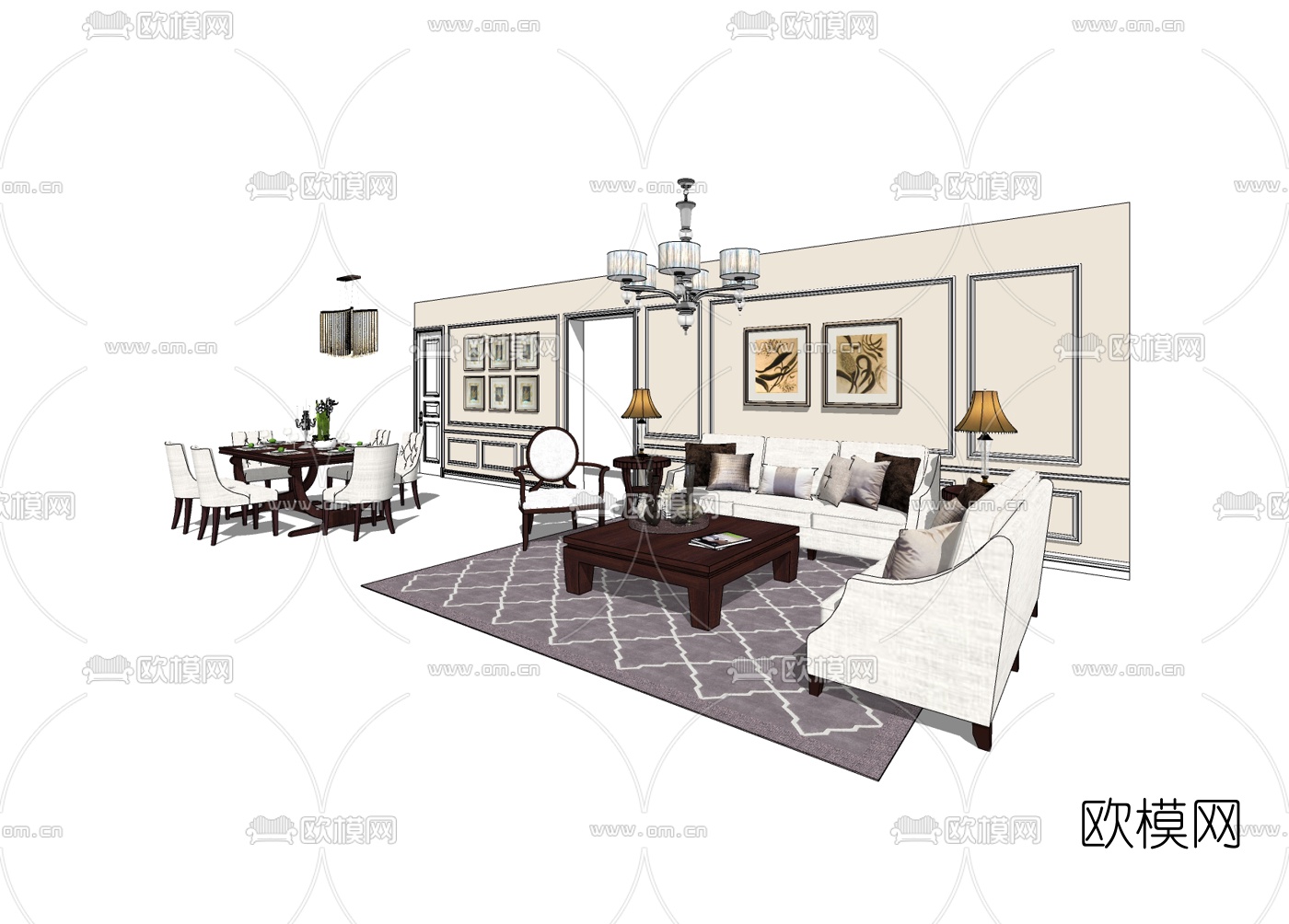 美式沙发组合免费su模型下载