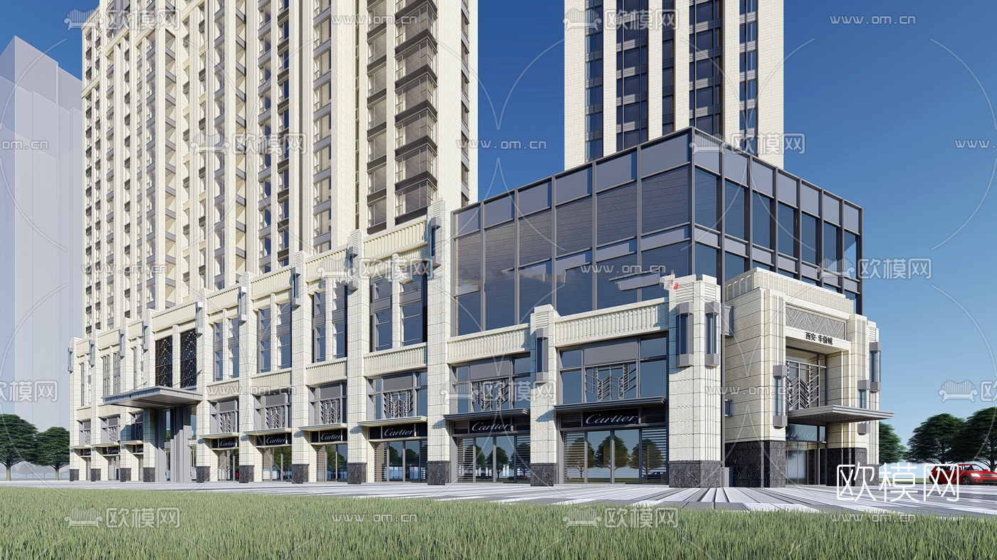 简欧住宅小区外观su模型下载（渲染图3）